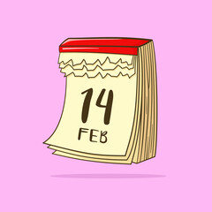Calendar with shadow and background. Valentine's day. Vector. Cartoon