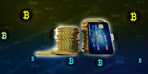 3d rendering credit card and coins