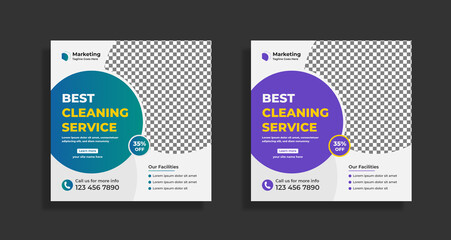 Cleaning service square social media post and web banner design template