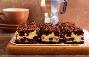 Chocolate crumble cherry cheesecake