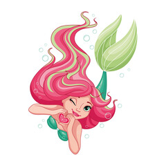 Swimming mermaid. Cartoon vector illustration
