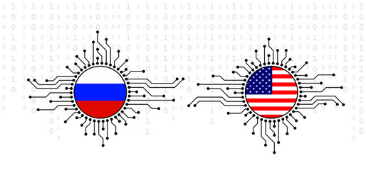 Hybrid war and warfare, DDoS attack. Cyber war, America and Russia conflict. Hackers and cyber crime, Hackers and cyber criminals phishing steal personal information, login details or password, 