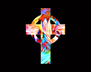 Christian Christ Cross symbol Fire Flames Icon Logo Burning Glow illustration