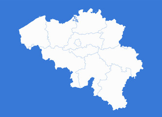 Belgium map, administrative divisions, blue background, blank