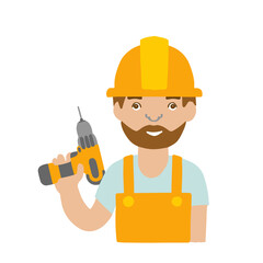 Builder foreman head of construction site, hand-drawn illustration