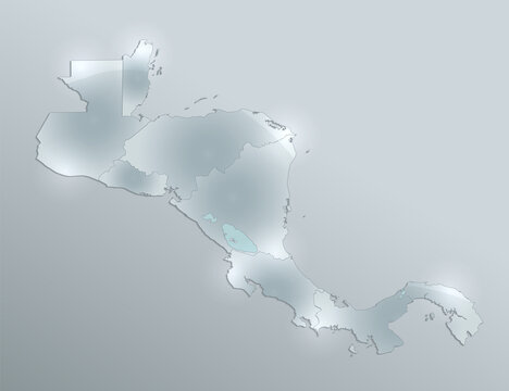 Central America map, design glass card 3D, blank