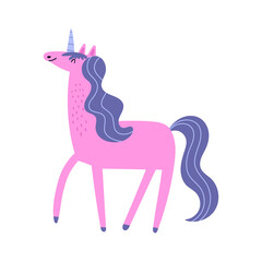 Pink unicorn hand-drawn vector illustration