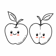 Apple character with funny face. Happy cute cartoon red and yellow apple set vector illustration. Healthy vegetarian food isolated kids character