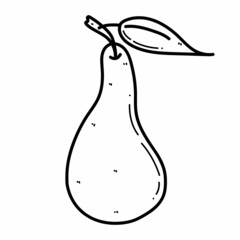 Pear doodle illustration. Sweet fruit with a leaf, natural product. Flat cartoon illustration. Hand-drawn fruits in bright colors.