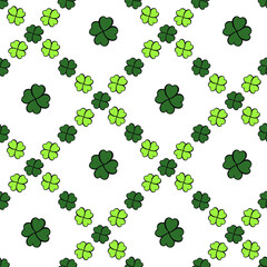 Clover seamless pattern. St. Patrick's Day hand-drawn spring background. Vector illustration.