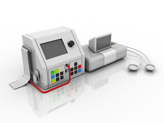 3d illustration Electronic Cardiotocography Machine Monitoring Fetal Heart Contractions Of Uterus with ECG monitor

