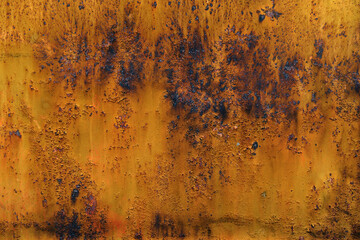 pomarańczowa stalowa ściana z korozja jako tekstura na tło. skorodowany metal.  - obrazy, fototapety, plakaty