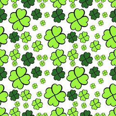 Clover seamless pattern. St. Patrick's Day hand-drawn spring background. Vector illustration.