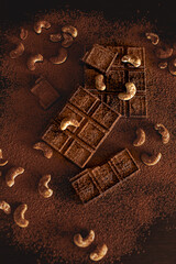 slices of bitter chocolate with nuts