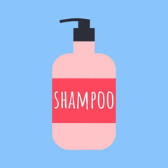 Pink shampoo bottle illustration. Vector flat illustration.