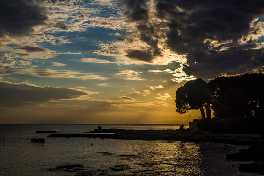 Beautiful sunset above the sea in Umag, Istria in Croatia