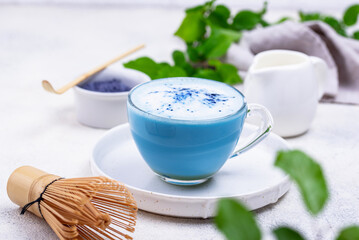 Blue matcha latte with milk