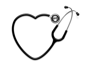 Stethoscope in shape of heart on white background, including clipping path