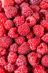 Close up top view of raspberries.
