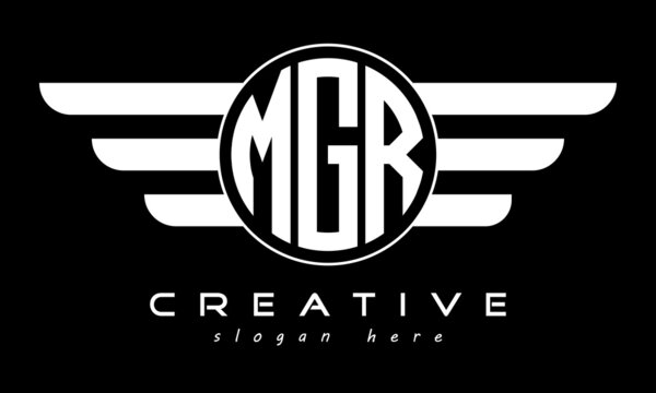 MGR three letter monogram type circle letter logo with wings vector template.