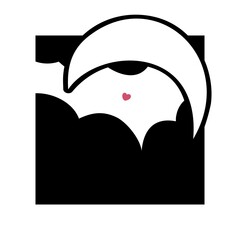 Moon, cloud and heart, minimalism style vector illustration.Abstract Logo,icon.