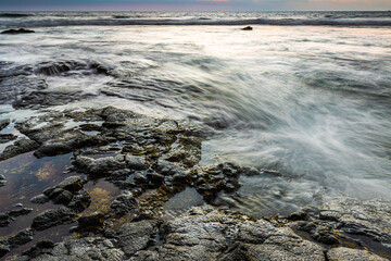 Sunset Over Tide Pools at Old Kona Airport Beach Park, Hawaii Island, Hawaii, USA