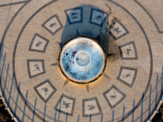 aerial view of the zodiac fountain on the seafront of Lido di Ostia, Rome