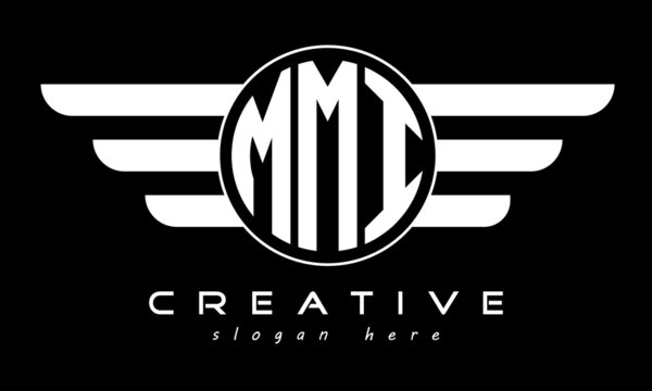 MMI three letter monogram type circle letter logo with wings vector template.