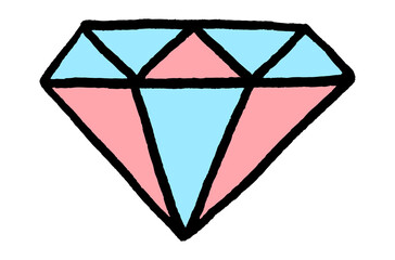 Diamond. Boy, surprise. isolated. Design elements for stickers, postcards, banners. Black stroke. Pink and blue color. tall modern style. Doodle. Vector illustration.