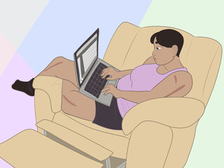 Person with Surgery Scars using Laptop