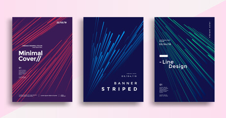 Minimal dynamic covers design with color simple lines. Gradient striped background for poster, flyer. Vector graphics