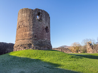 Fototapeta na wymiar substantial central tower of Skenfrith Castle One of the Three Castles of Gwent