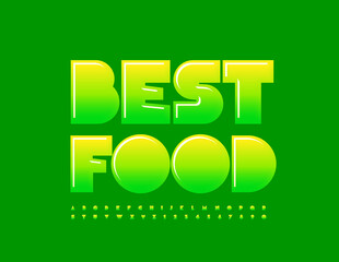 Fototapeta premium Vector quality banner Best Food. Green gradient Font. Glossy creative Alphabet Letters and Numbers set