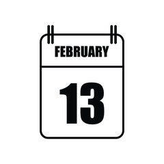 Outline February 13 Calendar Icon Vector Illustration . Date , Day Of Mouth	