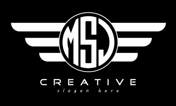 MSJ three letter monogram type circle letter logo with wings vector template.