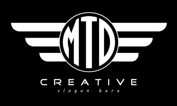 MTO three letter monogram type circle letter logo with wings vector template.