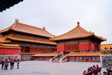 Beijing, China - October 14, 2017. Tourists visit Forbidden City of Beijing, China.