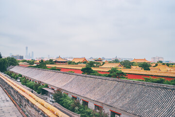 Fototapeta premium Ancient chinese architecture. Tiled roof and decoration. Forbidden City, Beijing, China.
