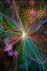 Abstract Light and noise flash of techno smoke and mirrors AI technology, for cosmic glowing swirls of neon brilliant colored speed of light 3 D rendering  big bang beautiful background design.