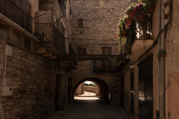old street in the medieval town of guimera in catalonia