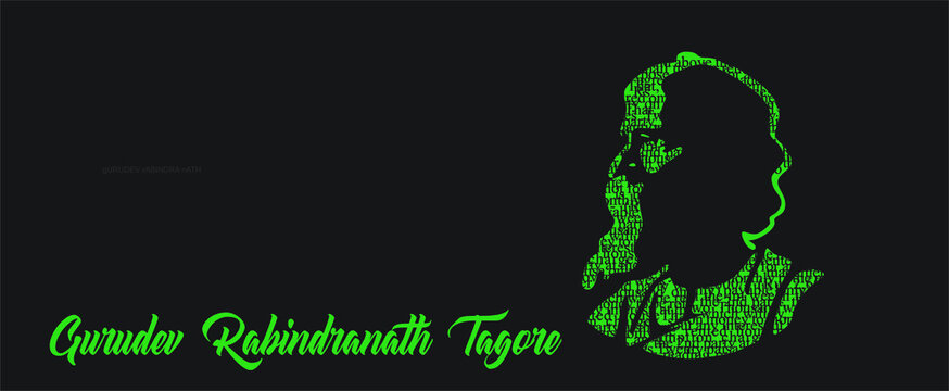 This is a vector text portrait illustration of Nobel prize winner in literature of Poet Gurudev Rabindranath Tagore.