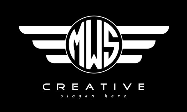 MWS three letter monogram type circle letter logo with wings vector template.