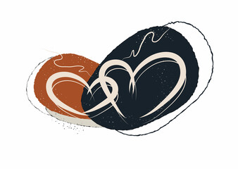 Romantic composition, heart with a tropical leaf. hand-drawn organic abstract illustration. modern object in boho style., minimalism, vector art illustration. for paper, print, banner, postcard