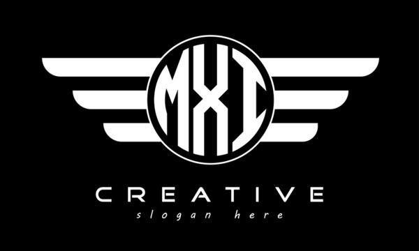 MXI three letter monogram type circle letter logo with wings vector template.