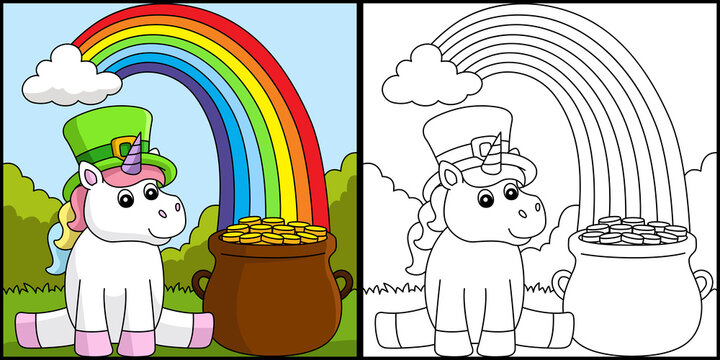 St. Patricks Day Unicorn Coloring Page Vector