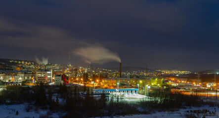 Ural city Zlatoust in Russia at night