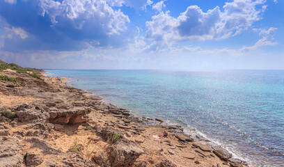 The most beautiful beaches of Italy: Campomarino dune park in Apulia. The protected area extends along the entire coast of the town of Maruggio.