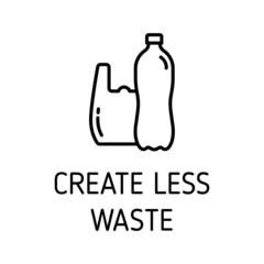 create less waste outline vector icon isolated on white background. plastic bag and bottle flat icon for web, mobile and user interface design. refuse reduce reuse recycle rot and zero waste concept