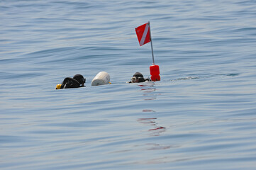 Dive flag with scuba divers heads.