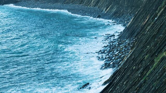 Flysch de Sakoneta at low tide on the Cantabrian Coast in Deva, Gipuzkoa, Pais Vasco, Spain, Europe